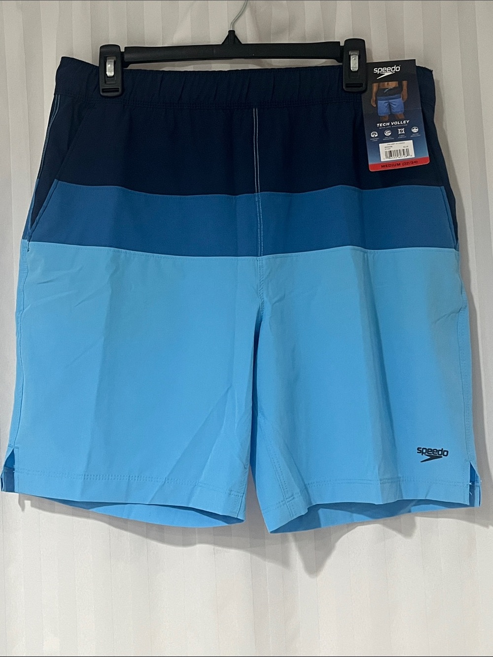 Speedo Men’s Blue Colorblock Swim Shorts w/Comfort Liner NWT
